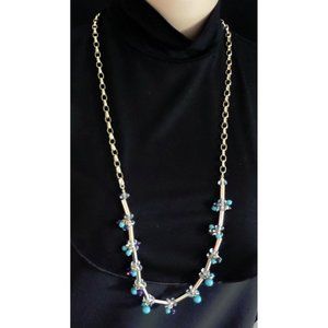 NWT  LOFT  GOLDTONE BLUE, CLEAR TURQUOISE CRYSTAL BEADED 34" NECKLACE NWT